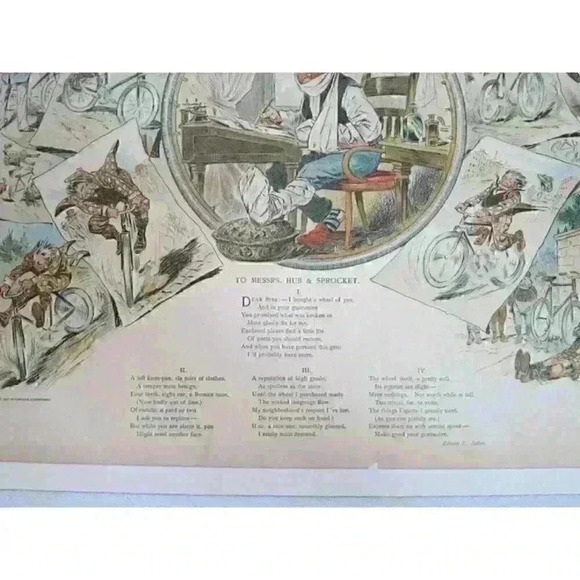 Art Print Bicycle Cartoon JS Pughe Hub Sprocket Puck Magazine Antique 1897 - Picture 6 of 12